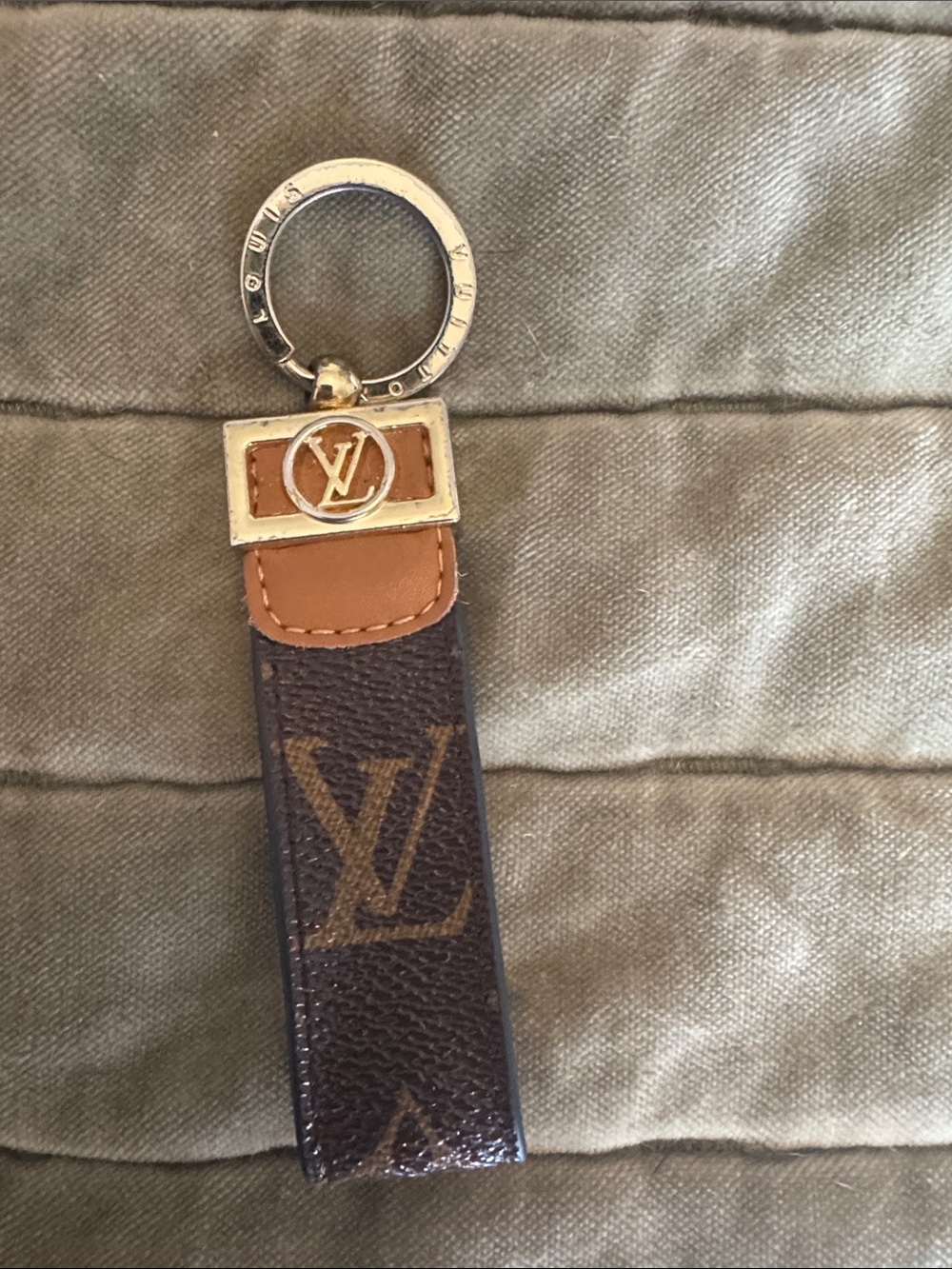 Louis Vuitton Brown Monogram Leather Key Fob with Tan Trim and Gold Hardware